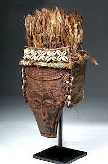 African Lele Wood Mask w/ Shells, Palm Fronds