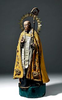 19th C. Mexican Wood Santo - St. Benedict of Nursia