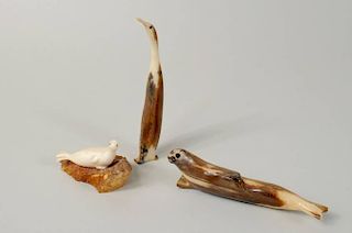Three Inuit Carved Marine & Fossil Ivory Items