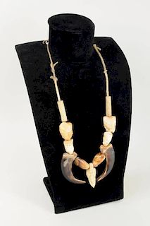 Inuit Carved Walrus Ivory/Bear Claw Necklace