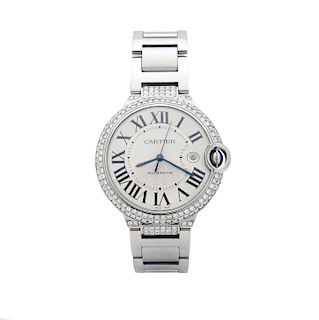 Cartier  Ballon Bleu Stainless Steel Diamond Bezel Watch 
