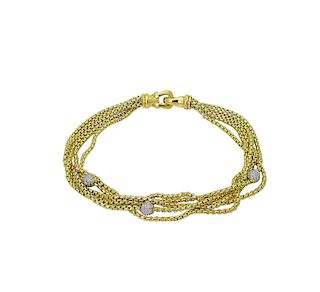 David Yurman 18k Yellow Gold Five Row Chain Bracelet with Diamonds