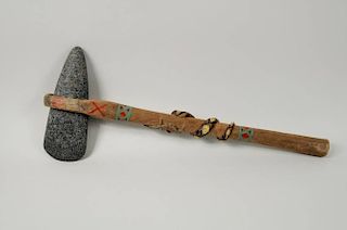 Native American Carved & Polychromed Wood Tomahawk