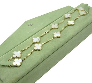 Van Cleef & Arpels Alhambra 18K Mother of Pearl 10 Motifs Necklace