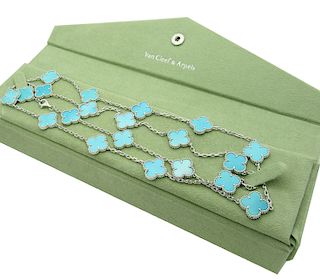 Van Cleef & Arpels Alhambra 18k White Gold 20 Motif Turquoise Necklace