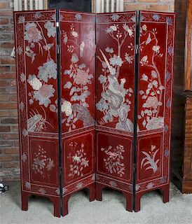 A Chinese Coromandel Four-Panel Floor Screen, Height 63 3/4 inches.