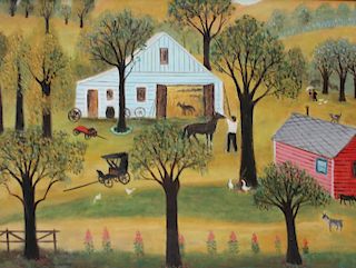 GINETTE. Oil on Canvas. Folk Farm Scene.
