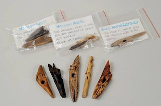 Nine Inuit Carved Fossilized Hunting Items
