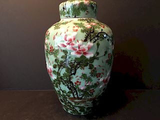 ANTIQUE Chinese Celadon Flower Jar Vase, late 19th Century, 13" high