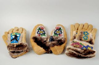 Inuit Moose Hide Beaded Gloves & Slippers
