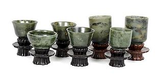 A Group of Chinese Carved Jade and Hardstone Coupes, Height of tallest 3 1/2 inches.