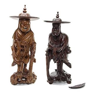 Two Chinese Carved Wood Figures, Height 15 1/4 inches.