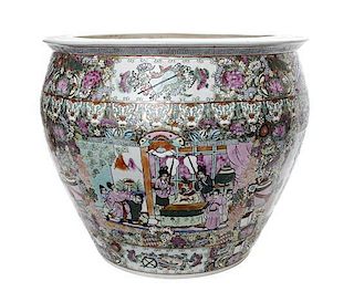 A Chinese Export Rose Medallion Porcelain Urn, Height 16 x diameter 17 1/2 inches.