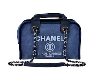 New Blue Denim CHANEL 'Deauville' Bowler Bag