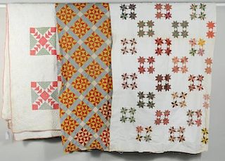 Three American Geometric Patterned Quilts