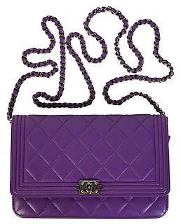 Purple CHANEL 'Le Boy' Leather Wallet on Chain
