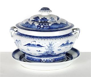 A Chinese Canton Tureen, Cover and Underplate, Width over handles 13 1/4 inches.