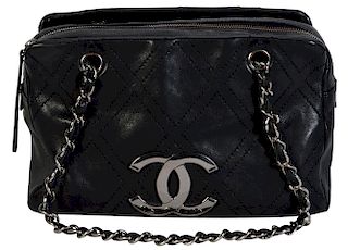 Black Calfskin Leather CHANEL Handbag w/ Large CC