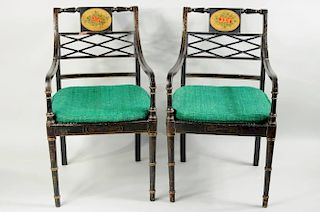 Pair Regency Style Painted Armchairs