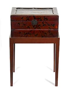 A Japanese Lacquered Letter Box, Height 25 x width 15 1/2 x depth 10 3/4 inches.