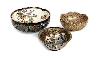 A Collection of Three Satsuma Bowls, Diameter of first 4 7/8 inches.