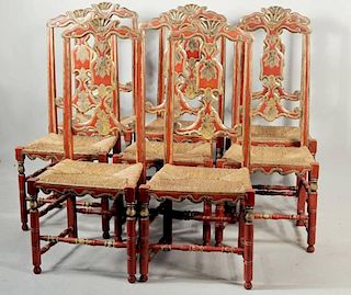 Set Eight Spanish Colonial Style Dining Chairs