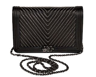 CHANEL 'Le Boy' Black Leather Wallet on Chain
