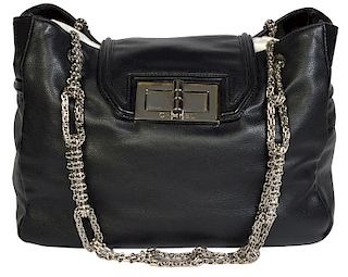 Large Black Calfskin Leather CHANEL Shoulder Bag