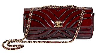 Burgundy Patent Leather CHANEL Shoulder Bag