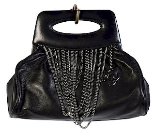 Black Leather CHANEL Chain Handbag