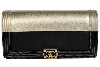 Two Toned CHANEL 'Le Boy' Metallic Leather Clutch