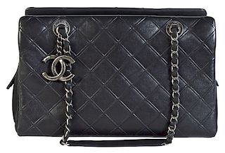 CHANEL Black Quilted Calfskin Leather Tote Bag