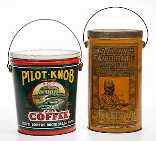 COFFEE TIN ADVERTISING CONTAINERS, LOT OF TWO