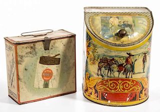 COUNTRY STORE TIN CONTAINERS, LOT OF TWO
