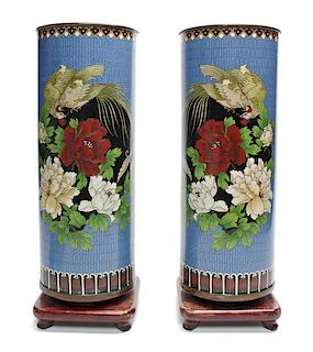 A Pair of Japanese Cloisonné Enameled Hat Stands, Height 15 1/4 inches.