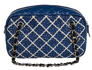 Bright Blue Patent Leather CHANEL Shoulder Bag