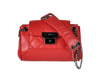 Red Leather CHANEL Handbag with Silver Hardware