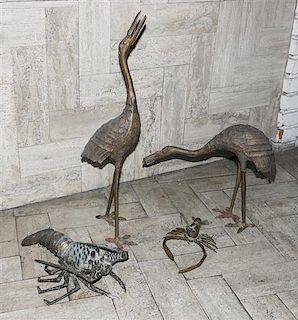 A Pair of Japanese Bronze Figures of Cranes, Height of tallest 25 inches.