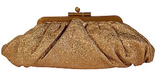 Gold Pebbled Leather CHANEL Brocade Clutch