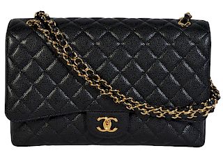CHANEL Black Caviar Leather 'Maxi' Classic Bag