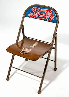 PEPSI-COLA METAL AND WOOD ADVERTISING FOLDING CHAIR