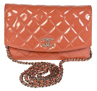 CHANEL Wallet on Chain in Orange Patent Leather