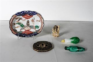 Group of Five Asian Decorative Articles, Width of first 6 1/2 inches.