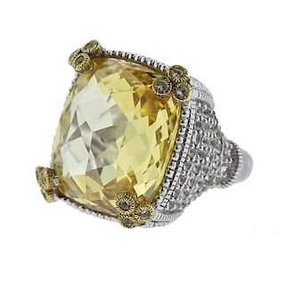 Judith Ripka Monaco Sterling Gold Canary Crystal Sapphire Ring 