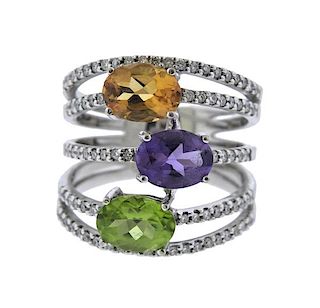 18K Gold Diamond Multi Color Stone Ring