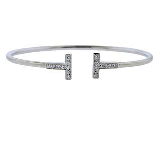 Tiffany &amp; Co 18K Gold Diamond T Wire Bracelet