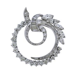 1950s  Platinum Diamond Brooch Pendant