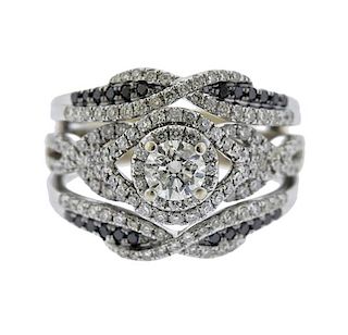14K Gold White Black Diamond Engagement Ring