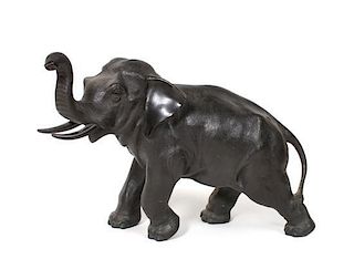 A Japanese Bronze Figure of an Elephant, Width 13 inches.