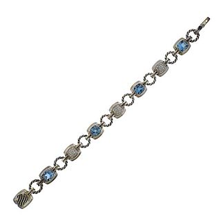 David Yurman Sterling Diamond Blue Stone Line Bracelet